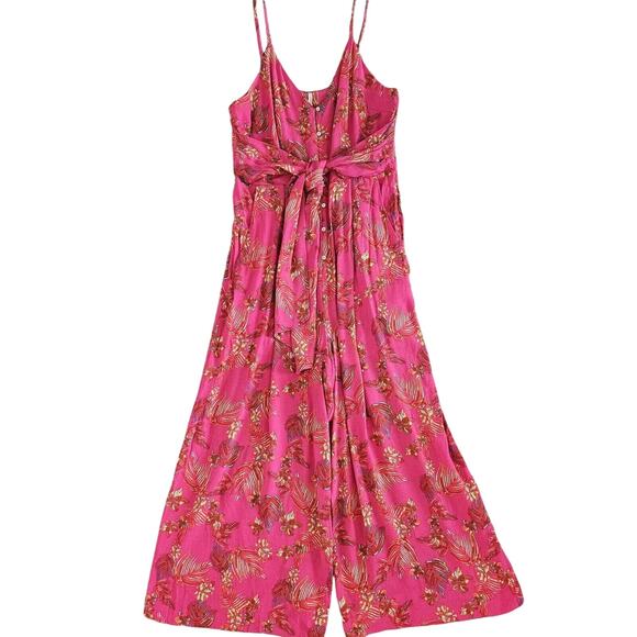 Free People Women's Hot Tropics Pink Floral Cropped Wide Leg Jumpsuit Size 2 - Picture 1 of 12